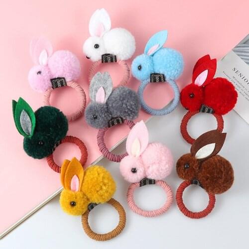 Animal Hair Ball Rabbit Hair Ring Female Rubber Band Elastic Hair Bands Tie Cute Headwear Children Hair Accessories Ornaments