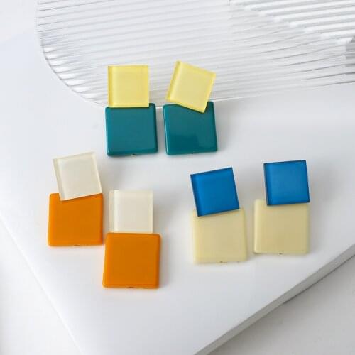 AENSOA 2021 Trendy Resin Acrylic Square Dangle Drop Earrings for Women Contrast Fashion Geometric Long Earring Pendant Jewelry