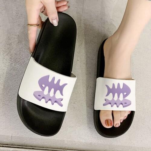 2021 Summer Women Shoes Fish bone cartoon print pattern Open Toe Comfortable Shoes for Woman Outdoor Indoor Home Non-slip Slide