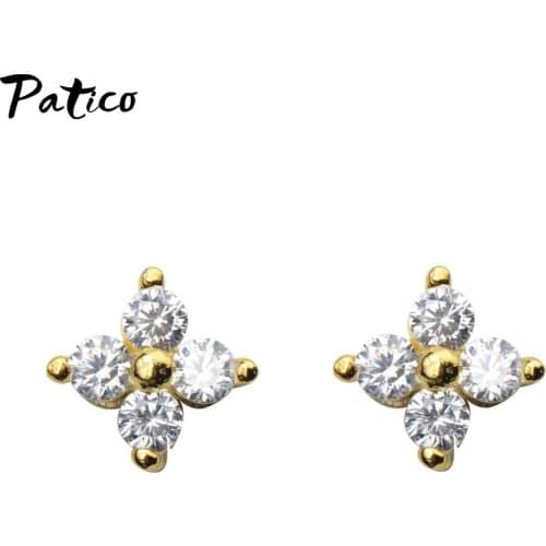 Genuine 925 Sterling Silver Flower Stud Earrings Women Push Back Ear Pins Studs Jewelry CZ Wedding Brincos