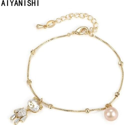AIYANISHI Fashion 18K Gold Filled Chain Bracelet for Girls Women Mini Natural Freshwater Pearls Bracelets Jewelry Gift Wholesale