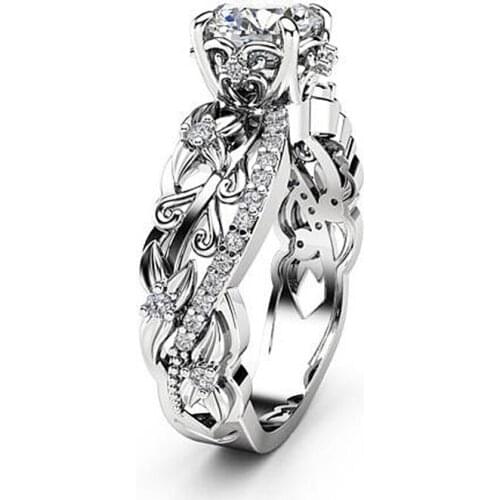 Trendy Silver Color Wedding Ring for Women Jewelry Finger Crystal Party Princess Created Crystal Flower Shape CZ Fashion Rings