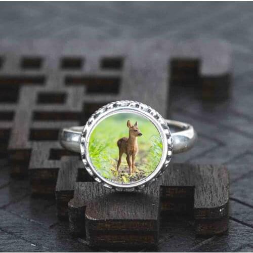 925 Sterling silver Ring beige baby deer on brown adjustable wedding dress for women girls ladies 1pcs/set 2020 hot vintage mini