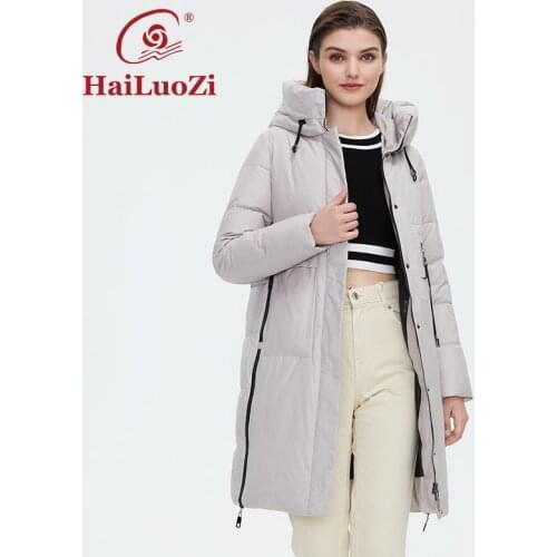 HaiLuoZi 2021 Winter Womens Jacket Long Thick Cotton Big Pockets Ladies Coat Side Zipper Quilted Coats Jackets For Women 6060