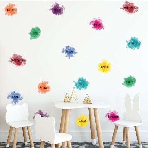 1PCS Color Smear English Word Combination Wall Stickers For Campus Remedial Classes Classroom Inspirational 40*60cm
