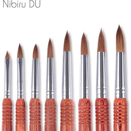 1pcs Professional Acrylic Nail Art Brush Wooden handle Kolinsky Sable Pink Crystal Acrylic Brush For Poly Nail Gel Decoration