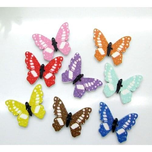 100pcs Mixed 25x18mm Butterfly Wooden Buttons For Clothing Needlework Scrapbooking Botones Decorative Crafts Diy Accessories