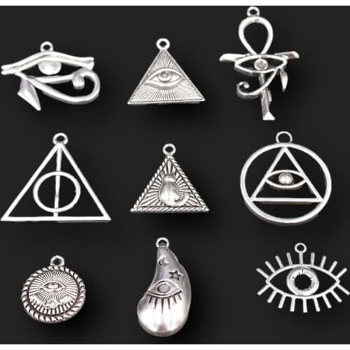 18pcs Mix Silver Plated Eye of Horus/Eye of Pyramid/Eye of Pagan/Eye of Satan Cross Pendants DIY Charms Jewelry Crafts Making