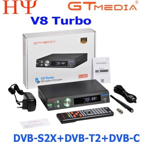2PCS GTMedia V8 Turbo Gtmedia V8 pro2 H.265 Full HD DVB-S2 DVB-T2 DVB-C Satellite Receiver Built WiFi better freesat v8 golden