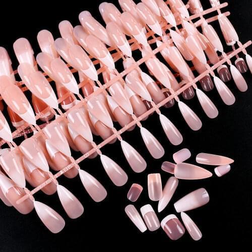 24x/set Pink Gliter Fake Nails Crescent Nail French Moon Pattern Ballerina Full Cover Press on Nail Art DIY Manicure Tools