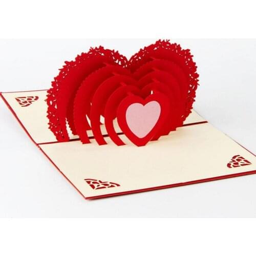 3pcs/lot New 3D Heart Shaped Folding Happy Birthday Card Best Gift for Friends' Birthday Celebration Card