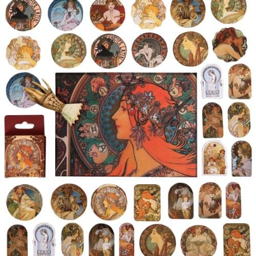 46Pcs Vintage Boxed Stickers Music Series Retro Decoration Sticker Flakes Scrapbooking Gift Girl School Supplies