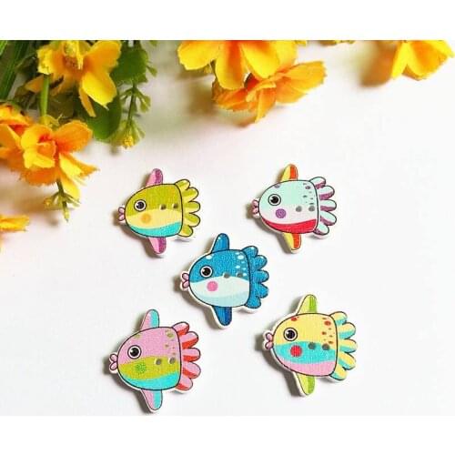 50pcs/lot Random Mix Wooden fish Buttons 2 Holes Scrapbooking for Craft Cardmaking For DIY Home Decor DIY Cloth Accessories