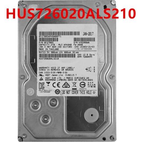 90% New Original HDD For Hgst 2TB 3.5" SAS 64MB 7200RPM For Internal HDD For Server HDD For HUS726020ALS210