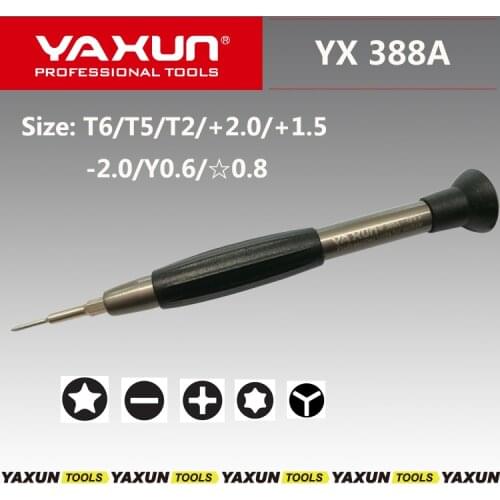 Free shipping 1pcs YAXUN 388A precision screwdriver for iphone 7 Samsung HUAWEI ,Size pentagen 0.8 T2 T5 T6 +1.5 triangle 0.6