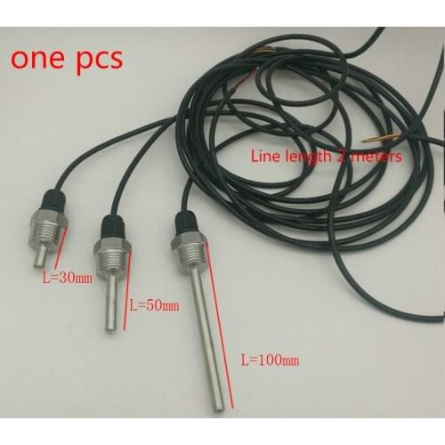 1x DS18B20 Digital Temperature Sensor G1/2" Thread Probe DIA=7mm 2m PVC 3-core Wire SUS304 Stainless Steel Shell L30mm- L150mm