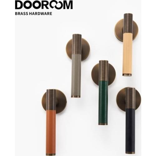 Dooroom Brass Leather Door Lock Set Modern Italian Style Interior Bedroom Bathroom Double Wood Door Lever Set Dummy Handle
