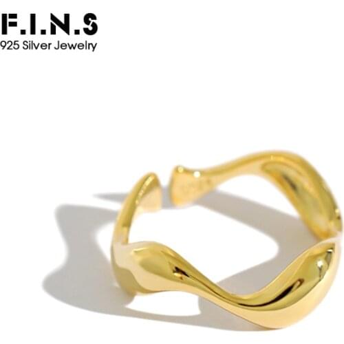 F.I.N.S Two-tone S925 Sterling Silver Rings INS Irregular Wavy Smooth Female Ring Open Silver 925 Ring Fine Jewelry Accessories