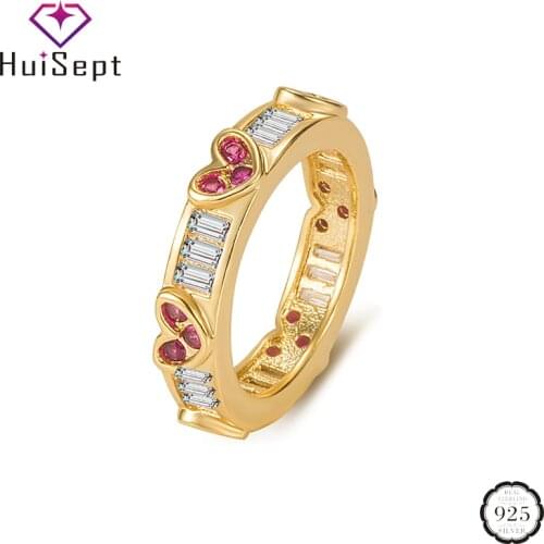 HuiSept Fashion Charm Rings 925 Silver Jewelry Heart-shaped Zircon Gemstones Ring Accessories for Women Wedding Engagement Gift