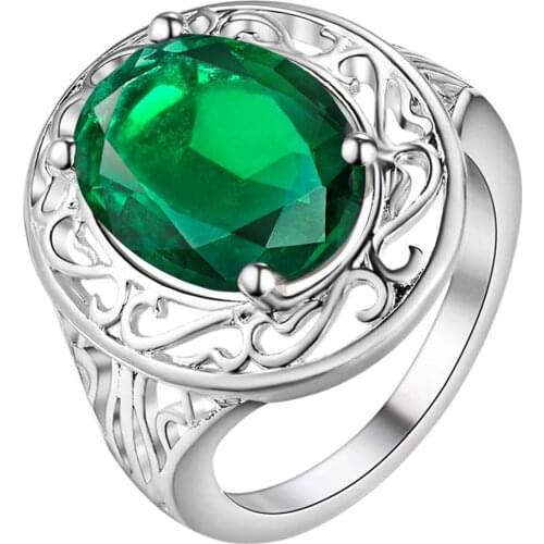 Exquisite Silver Fashion Jewelry Unique Design Ring AAA Cubic Zircon Green Stone Finger Ring Size 8# Valentines Day AR374