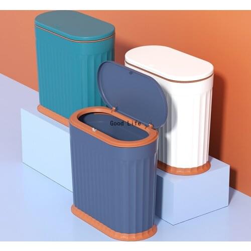 12L Household Waste Bins With Lid Kitchen Bathroom Nordic Style Push-Type Elastic Lid Narrow Gap Trash Can