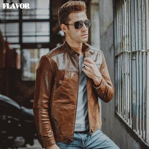 Mens pigskin real leather jacket Genuine Leather jackets Motorcycle bomber jacket coat men