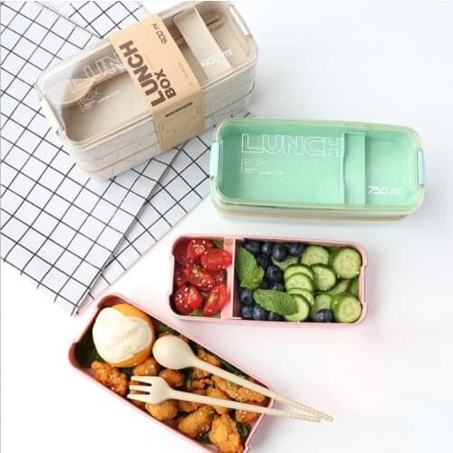 Lunch Box 900ml Large Capacity 3 Layer Wheat Straw Bento Boxes Healthy Microwave Dinnerware Food Storage Container Lunchbox