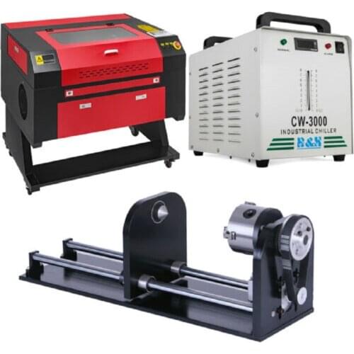 Ruida 6442 80W CO2 Laser Engraver Laser Machine Engraving Cutter With Industrial Water Cooler Chiller and CNC Rotary Axis