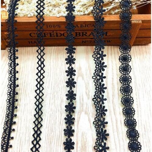 Hot 15 Yards Water Soluble Black Lace Trim Applique As Necklace Exquisite Various Design Lace Fabric Sewing Garment Accessories