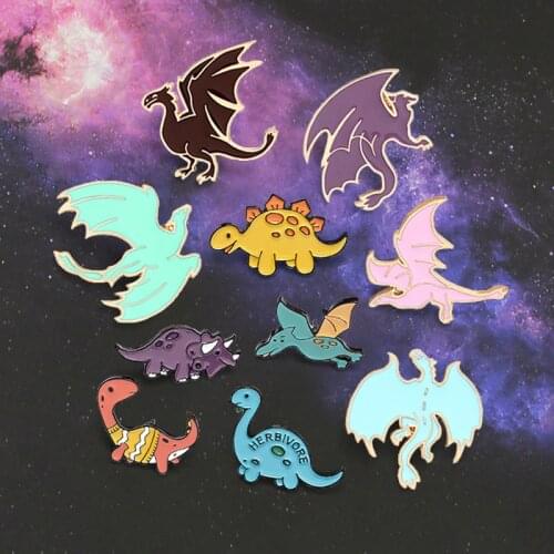 Cute Colorful Dinosaur Brontosaurus Brooch HERBIVORE Stegosaurus Pterosaur Hadrosaur Badge Animal Jewelry Gift for Boys Kids