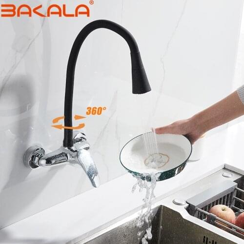 Wall Mounted Kitchen Faucet Brass Swivel Spray Sink Faucet single Handle Double Hole Cold And Hot Water Mixer Washbasin Faucet