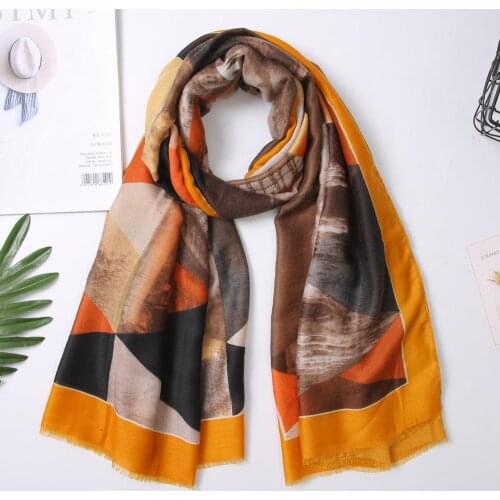 2019 New Winter Geometry Print Frayed Scarves Shawls Women Cotton Long Soft Ombre Scarf Wrap Hijab Muffler 6 Color Free Shipping