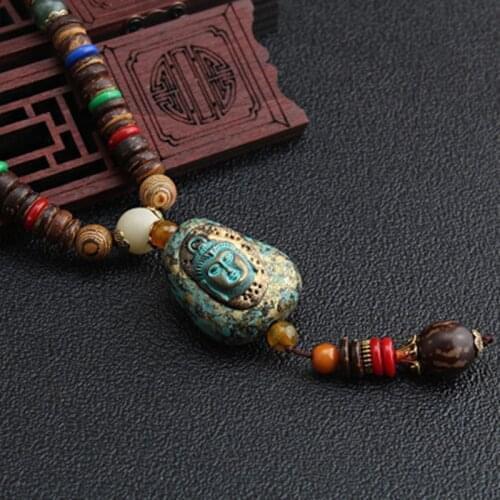 New Vintage Nepal Long Buddhist Mala Wood Beaded Pendant & Necklace Ethnic Bohemian Boho Buddha Lucky Jewelry for Women Men