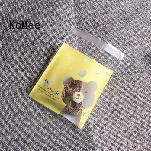 Wholesale 500pcs/lot 7x7+3cm Bear Print Yellow Plastic Cellephane Bag Favor Candy Gift Cookies Packaging Bag Bopp Ploy Bags