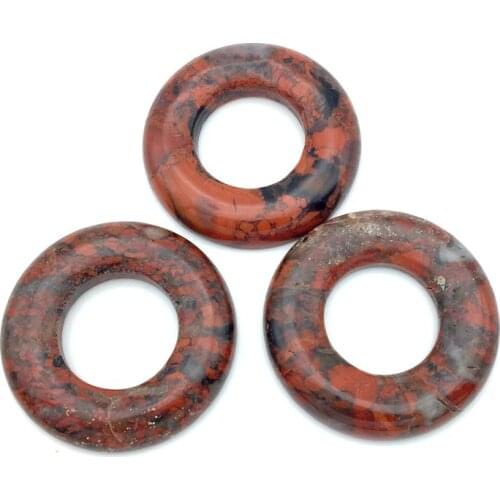 Natural Breciated Jaspers Stone Donut Pendant Round Circle 50 MM Red D I Y Earrings Necklace Jewelry