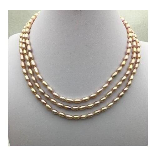 Natural Pearl Jewelry Lavender Rice 3 Rows Genuine Freshwater Pearl Necklace Mothers Day Gift Fashion Jewelry ,Love