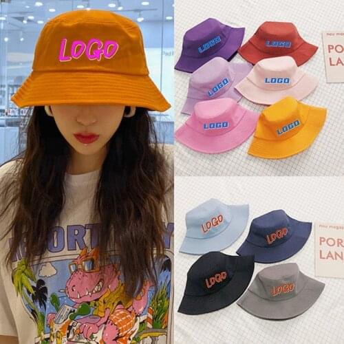 Custom Logo Unisex Solid Bucket Hat Summer Visor Bob Caps Protected Panama Hip Hop Hats For Women Beach Outdoor Travel Sun Cap