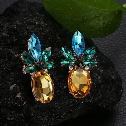Earrings 2021 Trends Fairy Grunge Korean Women Jewelry Bts Kpop Accessories Boho Individual Fruit Crystal Pineapple Earrings