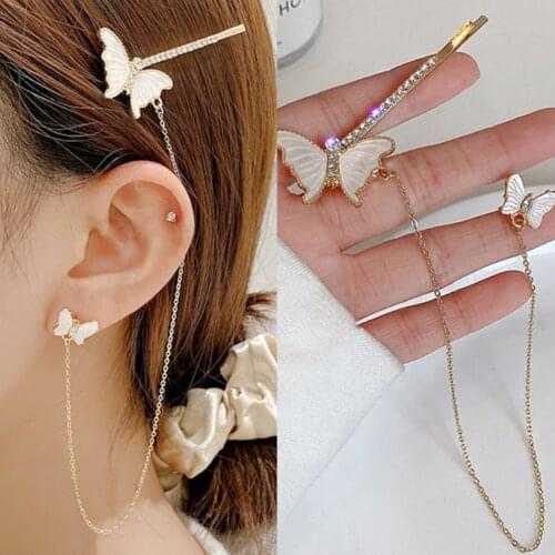 Fashion Butterfly Crystal Earrings Stainless Steel Double Hole Earclip Earrings 2021 New Womens Jewelry