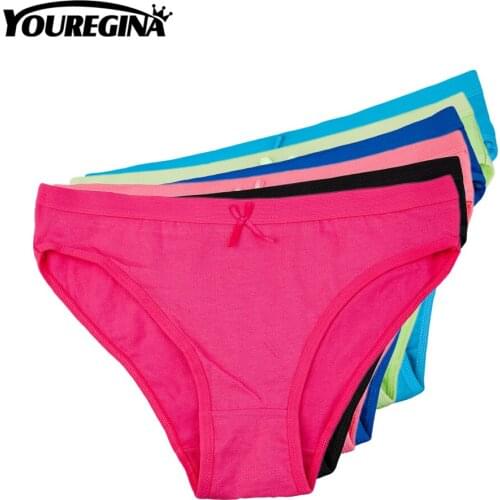 YOUREGINA Womens Sexy Bowknot Solid Pure Color Cotton Underwear Briefs Lady Panties Breathable Knickers for Female 6pcs/lotMLXL