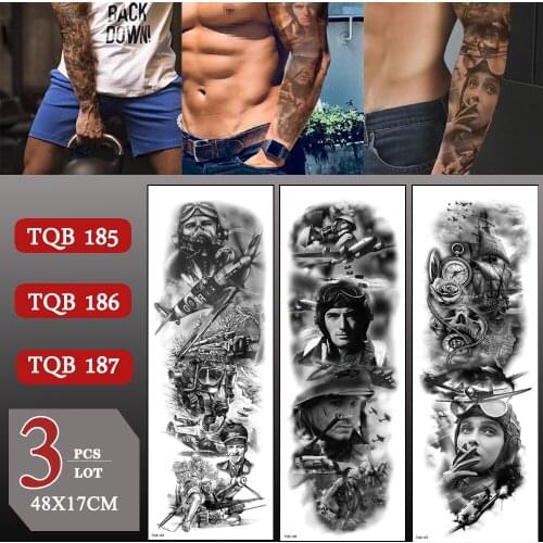 3 pcs/lot Full Arm Waterproof Black Totem Temporary Tattoo Sticker Large Arm Sleeve Fake Tattoos For Men Women Arm Stickers