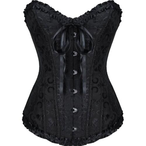 Burvogue Women Sexy Birdal Overbust Corset Jacquard Strapless Bustier Top Steel Boned Lace Up Steampunk Corsets Gothic Plus Size