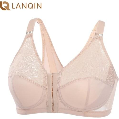 Women‘s Plus Size Full Figure Wire Free Non-padded X Back Support Posture Front Closure Bra