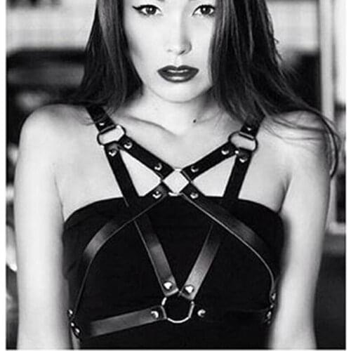 Sexy Fashion Punk Real leather Women Harness Star Pentagram Body Pentacle Belt Star Waist Straps Belt