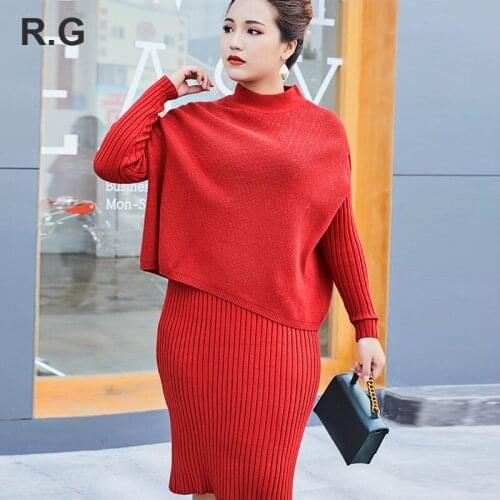 RG Casual Women Dress Crop Top 2 Piece Set Plus Size 3XL Women Knitted Suits Clothing Sets Spring Autumn 2018