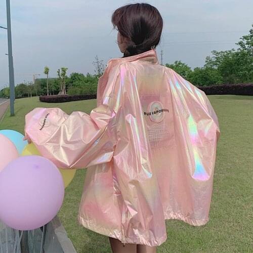 Womens Reflective Coat Laser Shiny Bling Long Sleeves Loose Sun-protective Clothing Wholesale Autumn New Fashion Lady Clothes