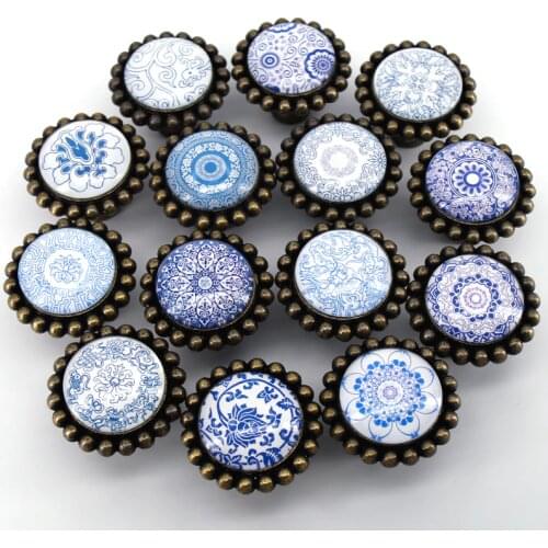 1PC New Arrival Blue White Flower drawer Knobs cupboard Wardrobe Furniture door handle Pull With screws