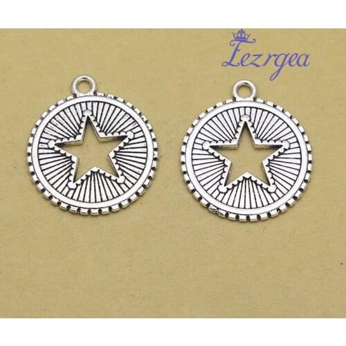 10pcs/lot--28x25mm, star cham,Antique silver plated round star charms,DIY supplies,Jewelry accessories