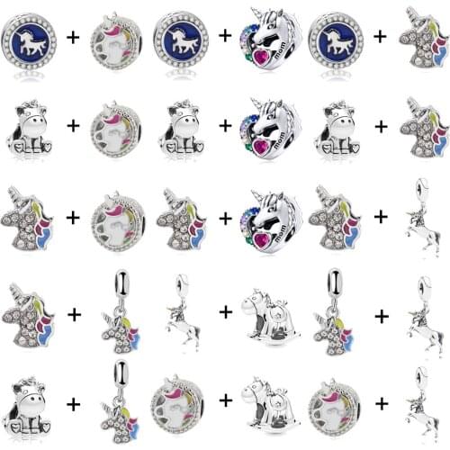 2Pcs/lot Unicorn style Charm Pendant beads fit original pandora bracelet bangle & necklace Accessories For Women Jewelry gift