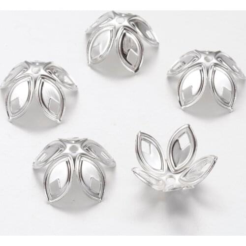 20pcs/10g Iron Silver 5-Petal Flower Bead End Caps For Jewelry Making Findings Diy Accessories Wholesale, Nickel Free F80